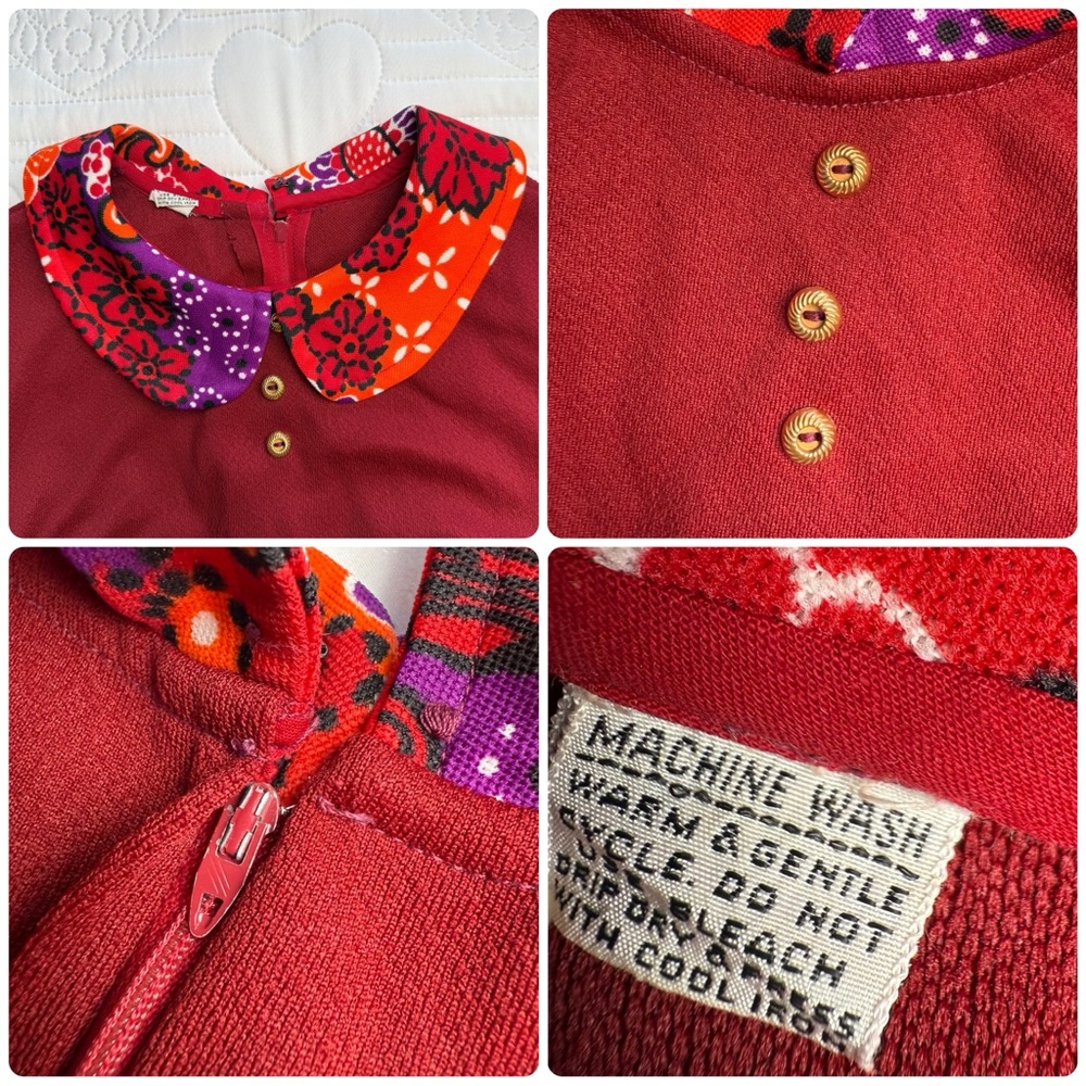 Vintage 70s Psychedelic Patchwork Red Orange Purp… - image 8